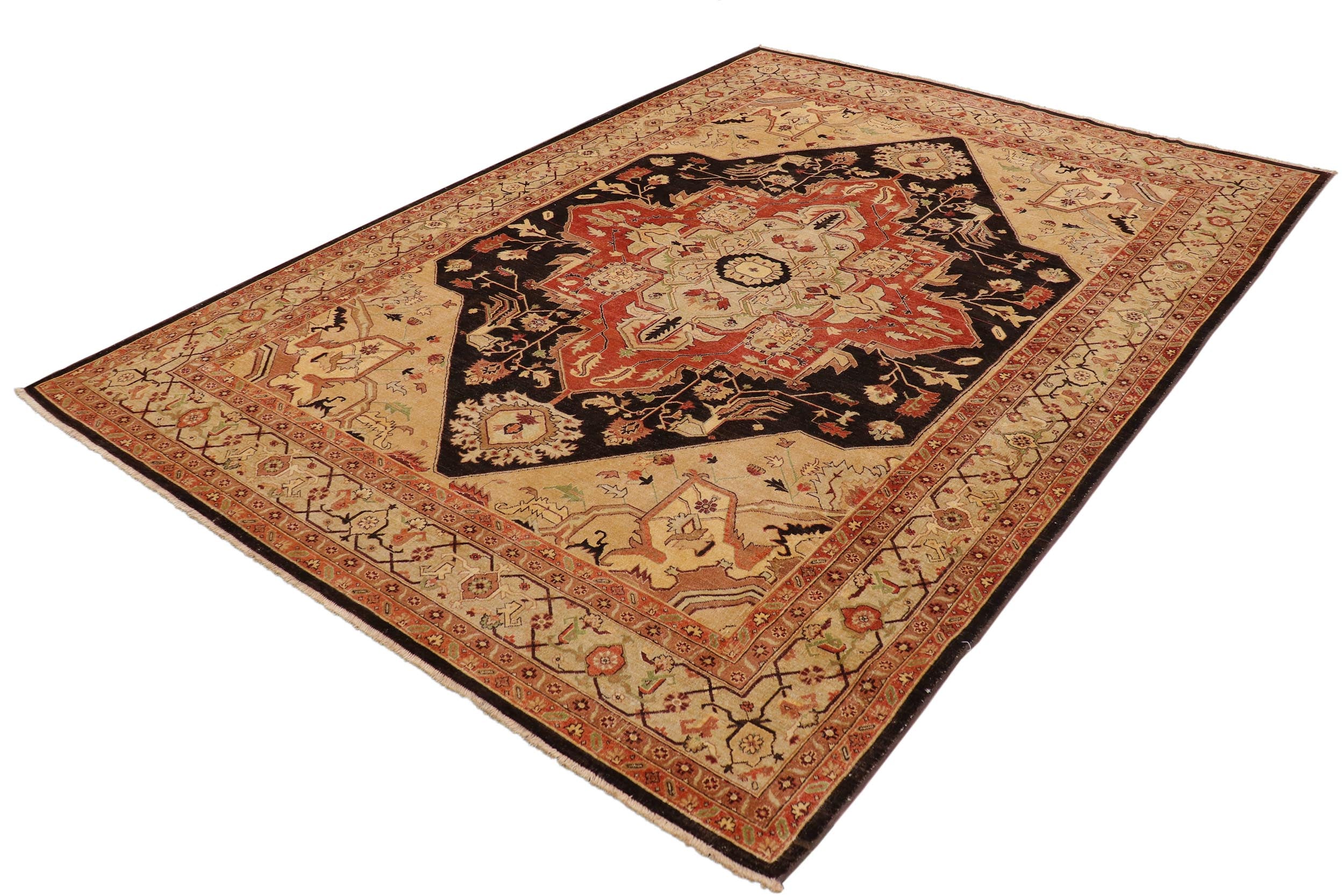 handmade Traditional Antique Brown Tan Hand Knotted RECTANGLE 100% WOOL area rug 9' x 12'