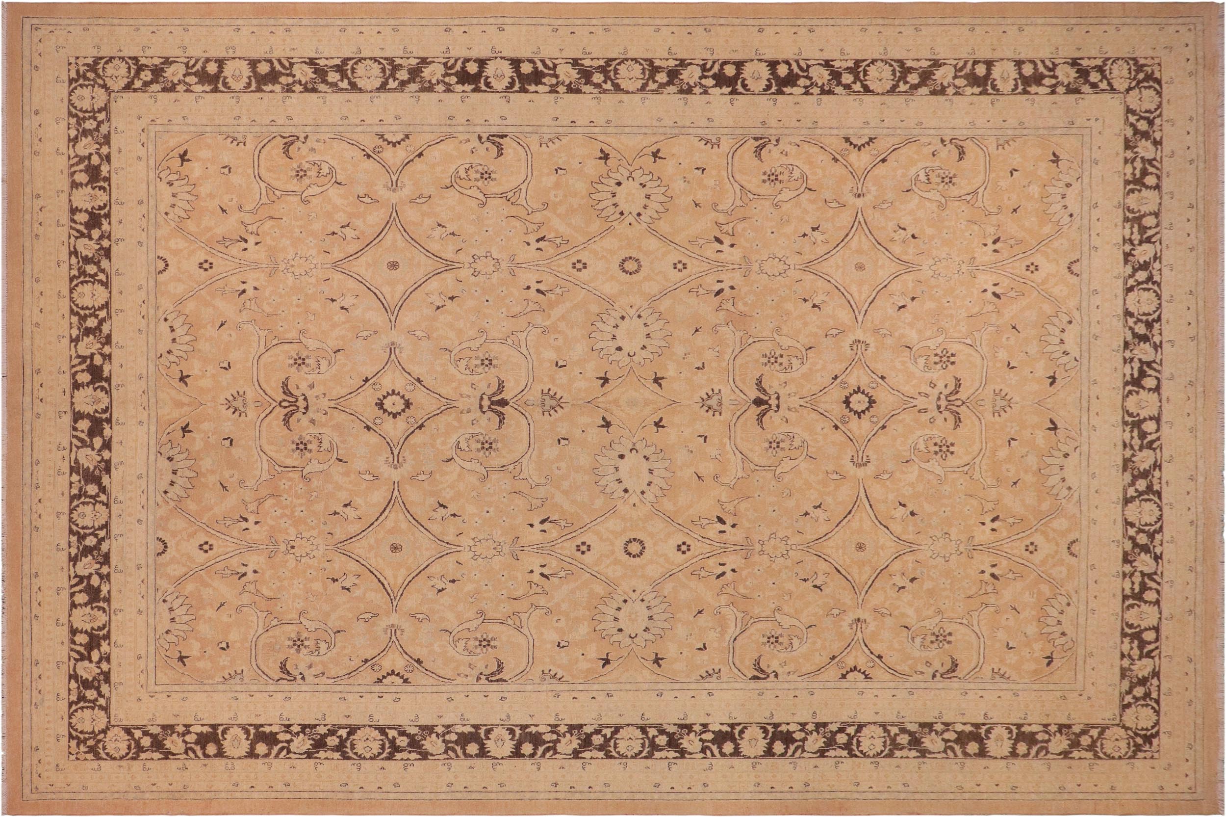 handmade Transitional Kafkaz Peach Lt. Brown Hand Knotted RECTANGLE 100% WOOL area rug 9x12