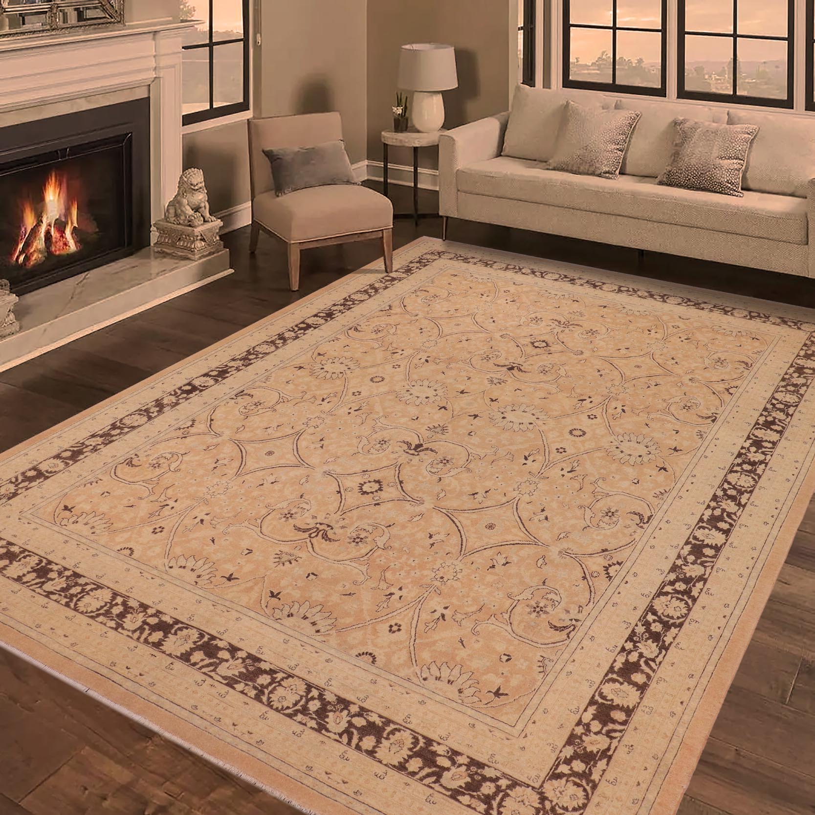 handmade Transitional Kafkaz Peach Lt. Brown Hand Knotted RECTANGLE 100% WOOL area rug 9x12