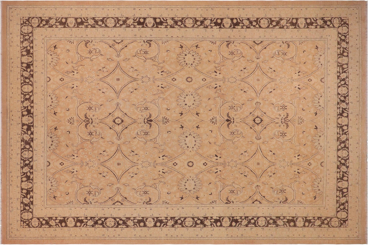 handmade Transitional Kafkaz Peach Lt. Brown Hand Knotted RECTANGLE 100% WOOL area rug 9x12
