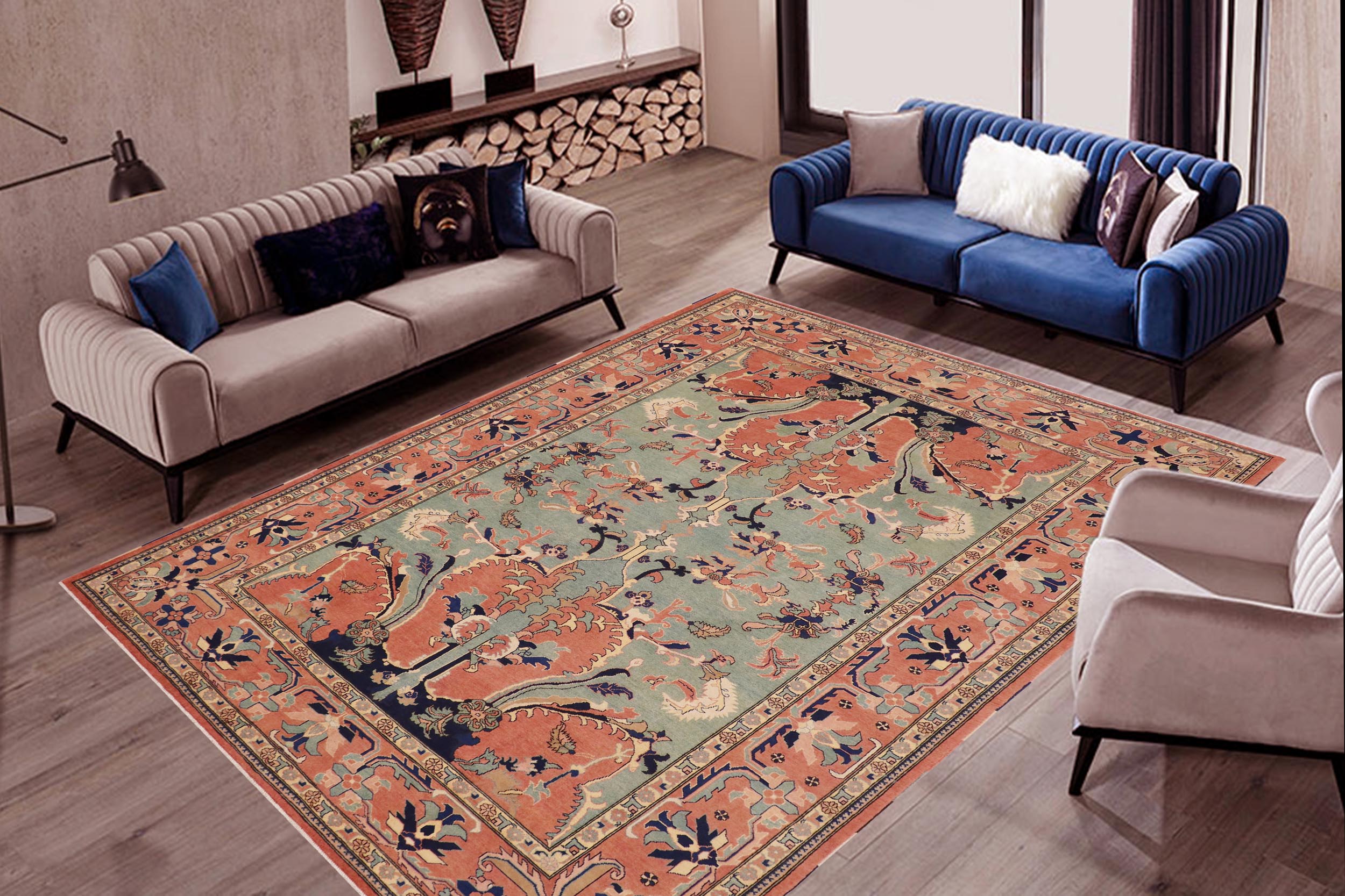 handmade Traditional Kafkaz Peach Peach Hand Knotted RECTANGLE 100% WOOL area rug 9x12