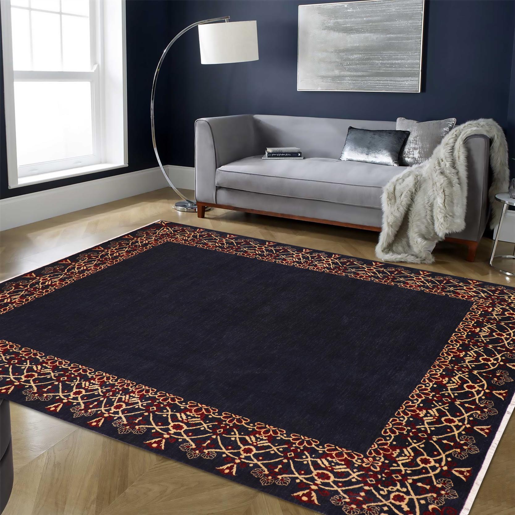 handmade Modern Kafkaz Blue Red Hand Knotted RECTANGLE 100% WOOL area rug 9' x 12'
