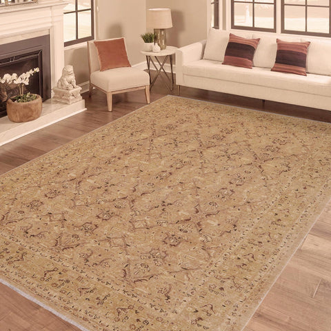 handmade Transitional Kafkaz Tan Lt. Green Hand Knotted RECTANGLE 100% WOOL area rug 9' x 12'