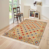 handmade Transitional Kafkaz Beige Blue Hand Knotted RECTANGLE 100% WOOL area rug 10 x 12
