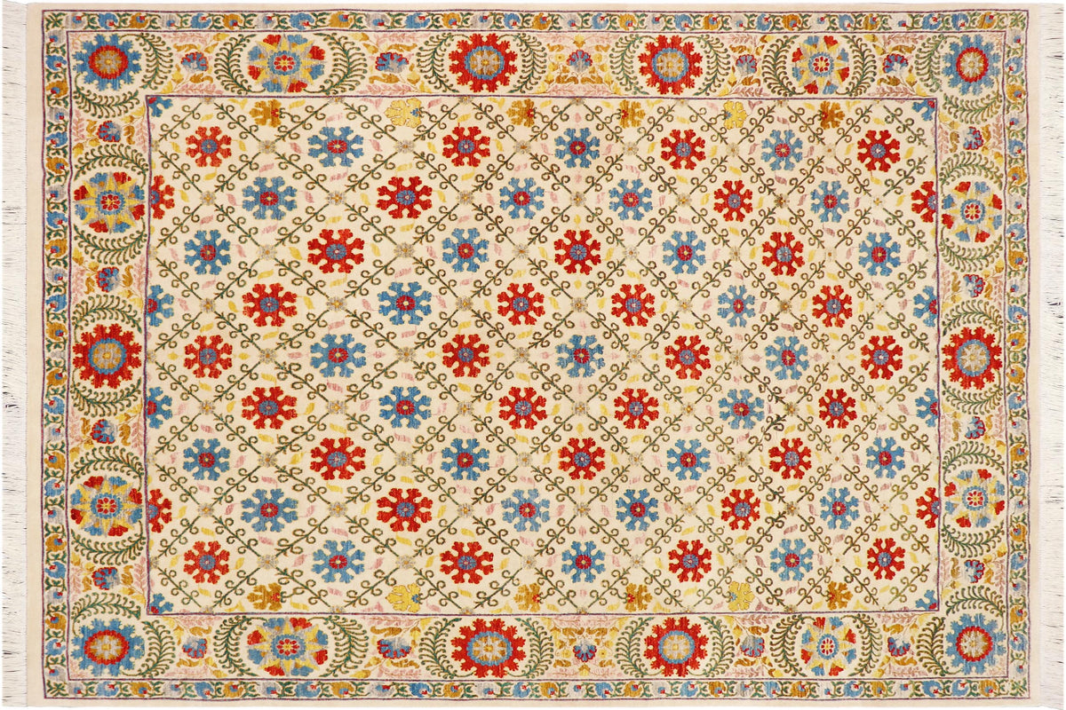 handmade Geometric Kafkaz Beige Blue Hand Knotted RECTANGLE 100% WOOL area rug 10' x 12'