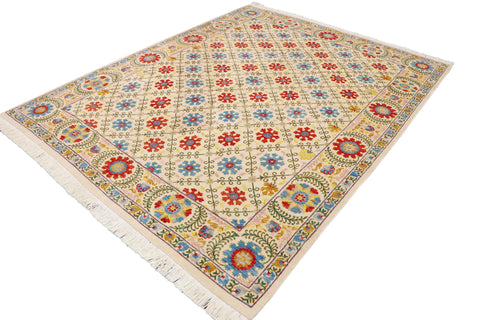 handmade Geometric Kafkaz Beige Blue Hand Knotted RECTANGLE 100% WOOL area rug 10' x 12'