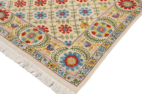 handmade Geometric Kafkaz Beige Blue Hand Knotted RECTANGLE 100% WOOL area rug 10' x 12'