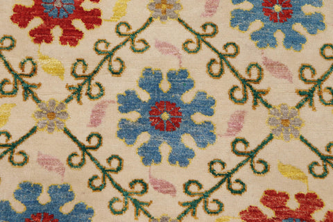 handmade Geometric Kafkaz Beige Blue Hand Knotted RECTANGLE 100% WOOL area rug 10' x 12'