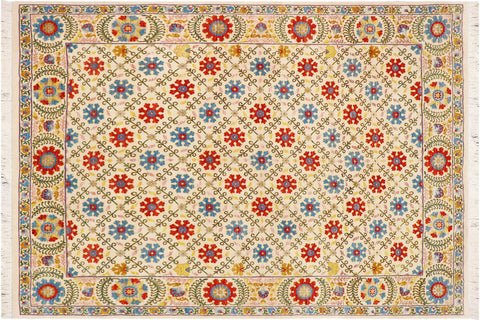 handmade Geometric Kafkaz Beige Blue Hand Knotted RECTANGLE 100% WOOL area rug 10' x 12'