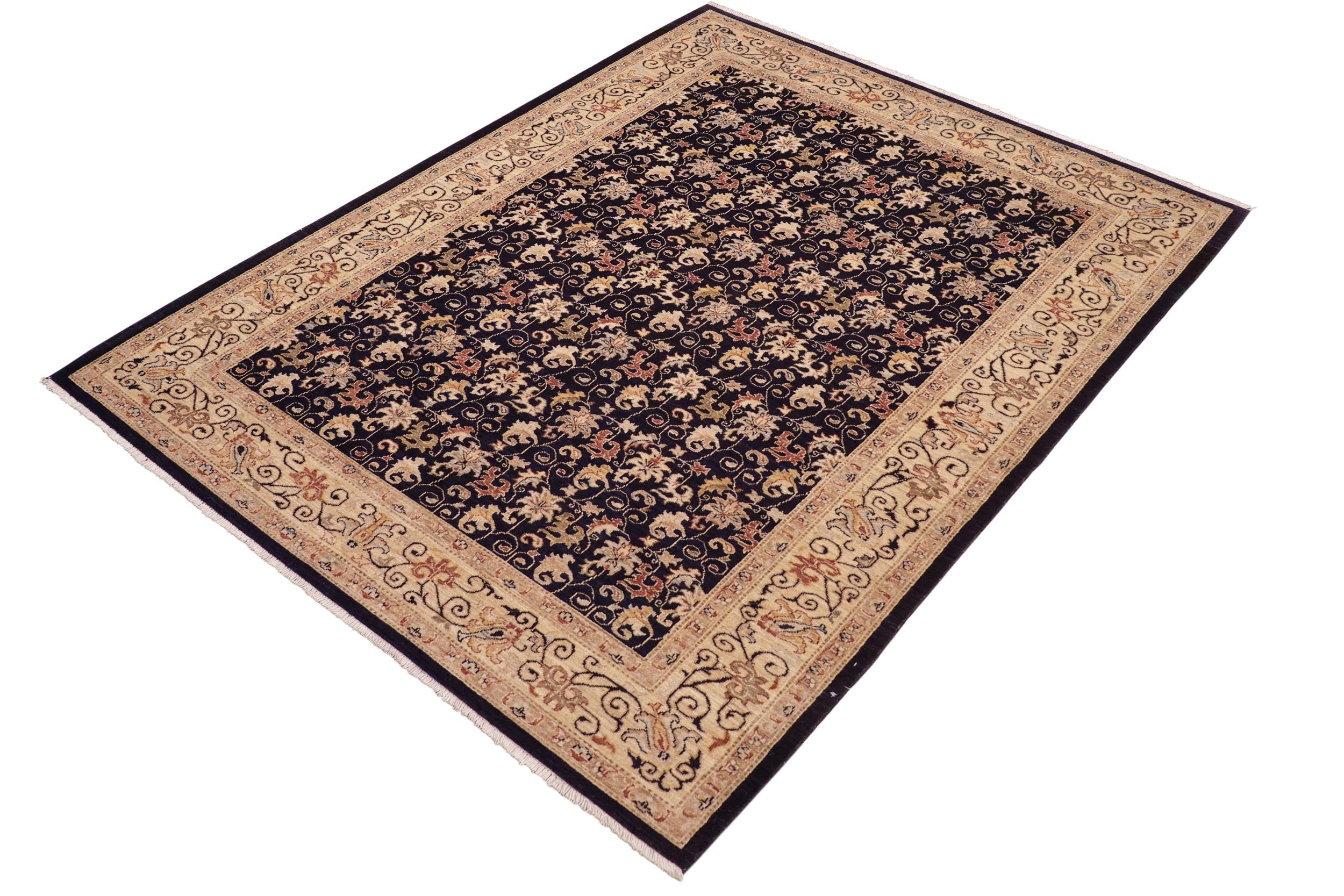 handmade Transitional Kafkaz Blue Beige Hand Knotted RECTANGLE 100% WOOL area rug 6' x 9'