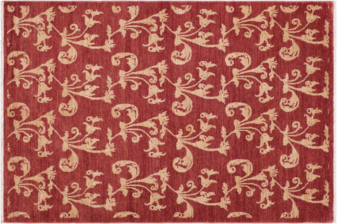 handmade Modern Kafkaz Red Gold Hand Knotted RECTANGLE 100% WOOL area rug 5' x 8'
