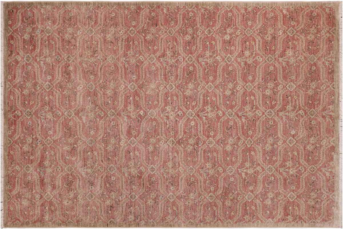 handmade Modern Kafkaz Pink Green Hand Knotted RECTANGLE 100% WOOL area rug 6' x 9'