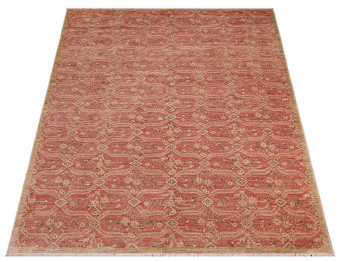 handmade Transitional Kafkaz Pink Green Hand Knotted RECTANGLE 100% WOOL area rug 6X9