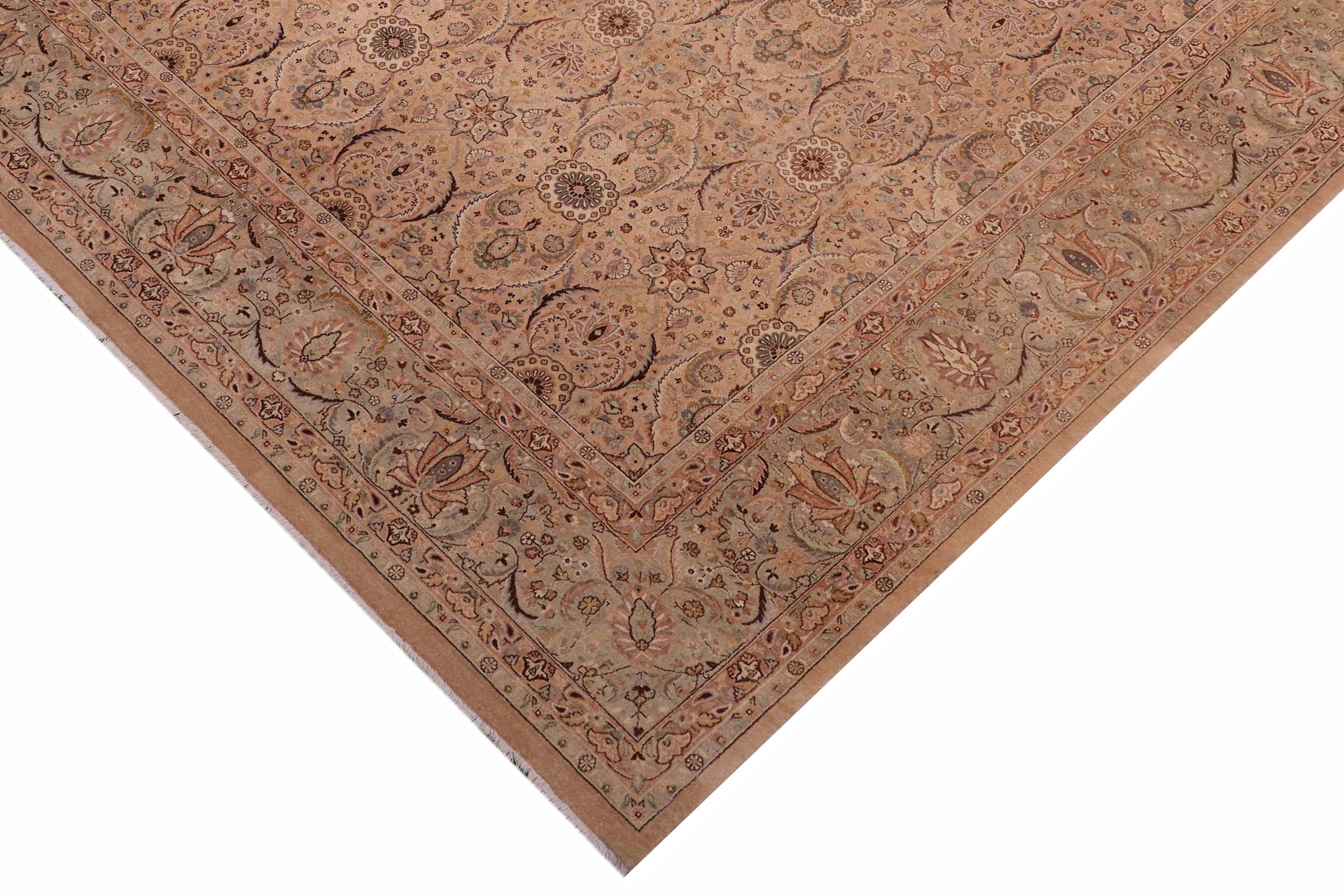 handmade Transitional Qaseem Bond Tan Green Hand Knotted RECTANGLE 100% WOOL area rug 10x14