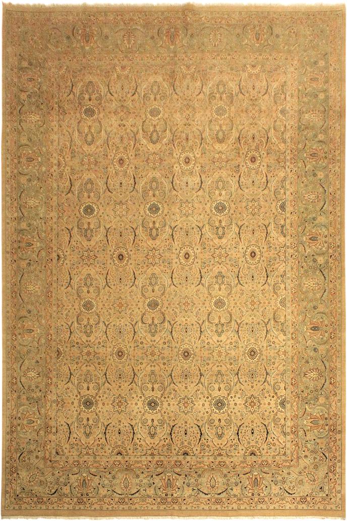 Traditional Qaseem Bond Shea Tan Green Hand Knotted Area rugs 10X14