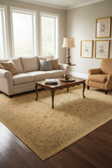 Antique Shea Tan/Green Wool Rug - 10'2''X14'3''