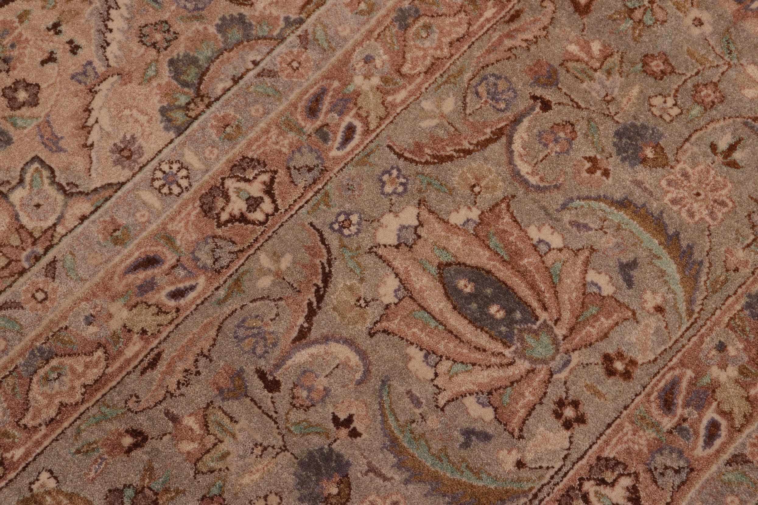 handmade Transitional Qaseem Bond Tan Green Hand Knotted RECTANGLE 100% WOOL area rug 10x14
