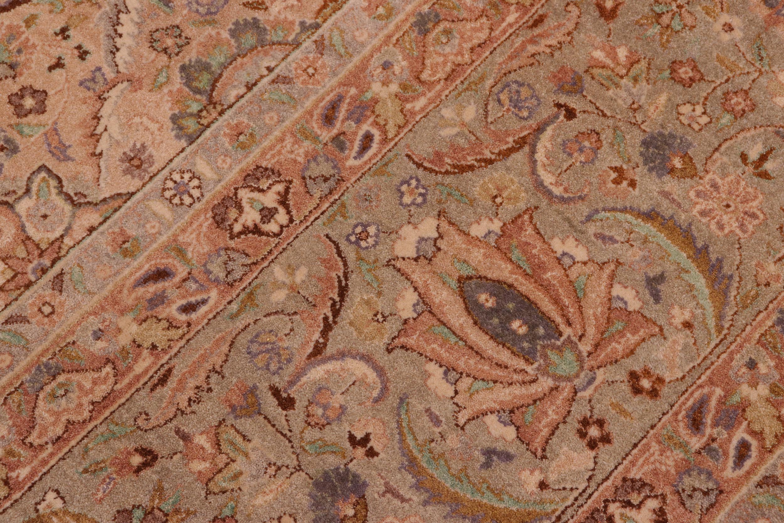 handmade Transitional Qaseem Bond Tan Green Hand Knotted RECTANGLE 100% WOOL area rug 10 x 14