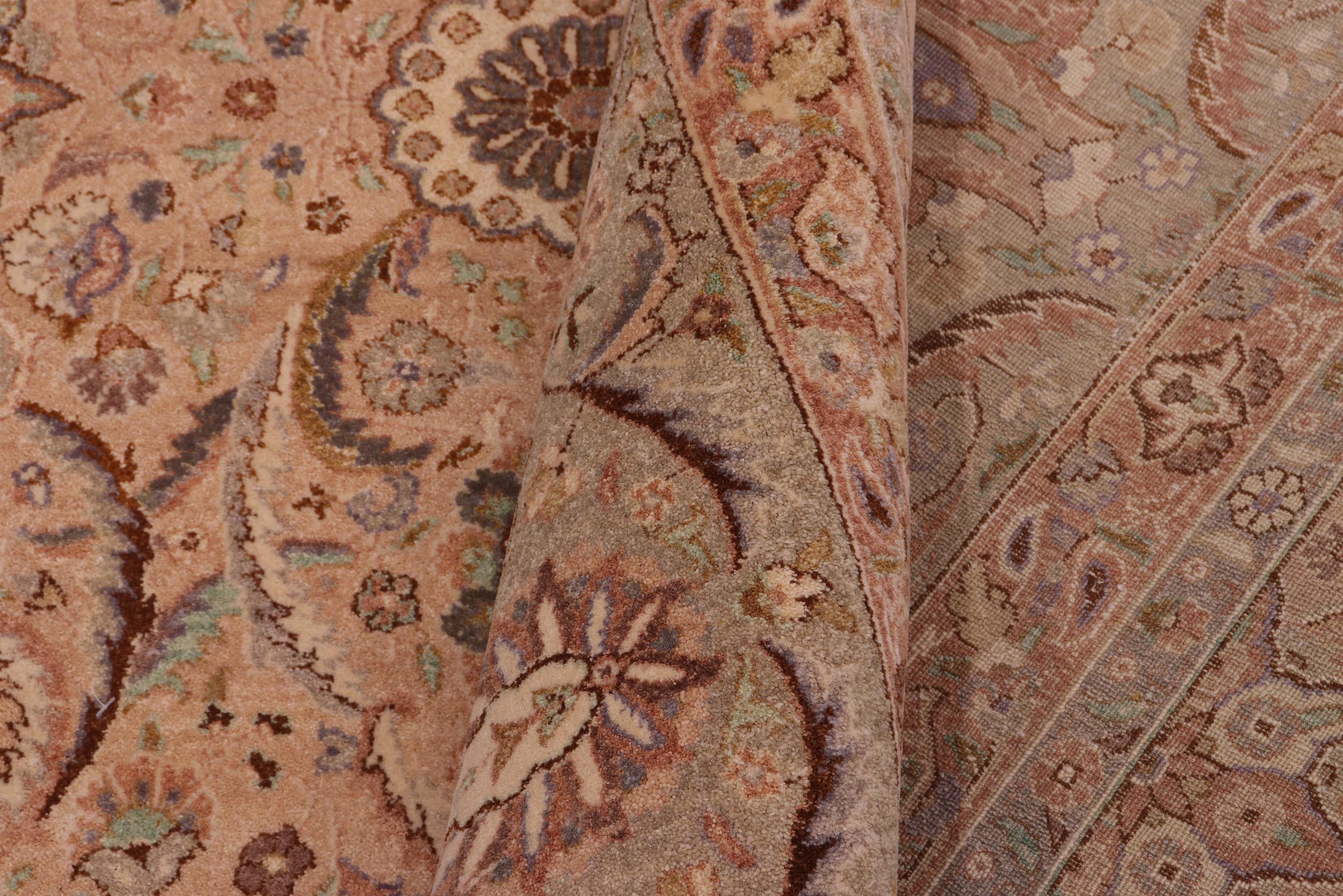 handmade Transitional Qaseem Bond Tan Green Hand Knotted RECTANGLE 100% WOOL area rug 10 x 14