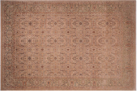 handmade Transitional Qaseem Bond Tan Green Hand Knotted RECTANGLE 100% WOOL area rug 10 x 14