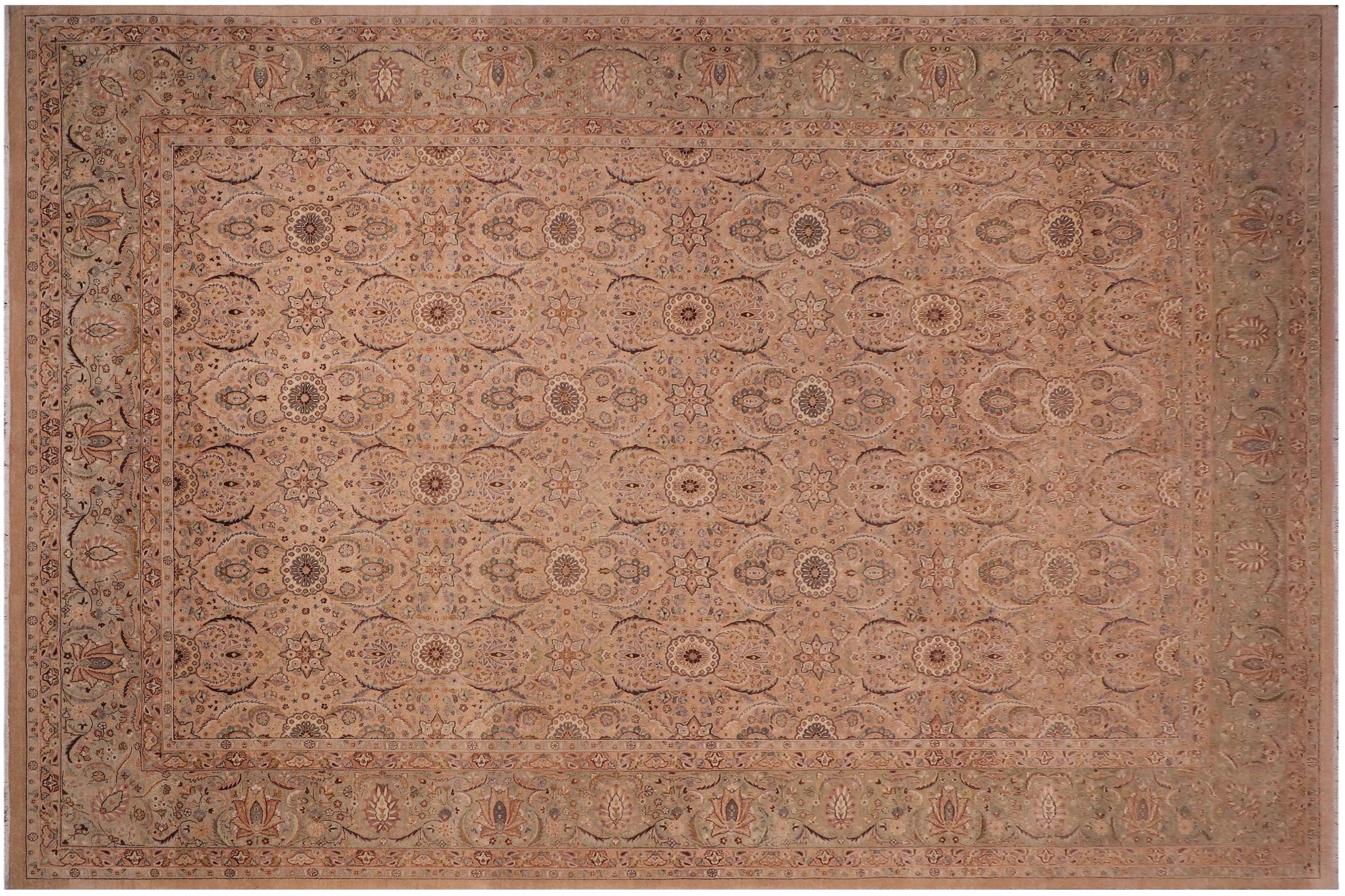 handmade Transitional Qaseem Bond Tan Green Hand Knotted RECTANGLE 100% WOOL area rug 10x14