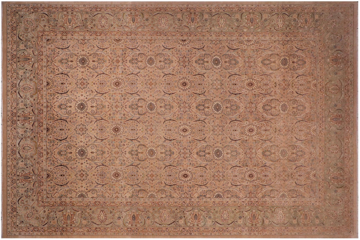handmade Transitional Qaseem Bond Tan Green Hand Knotted RECTANGLE 100% WOOL area rug 10x14