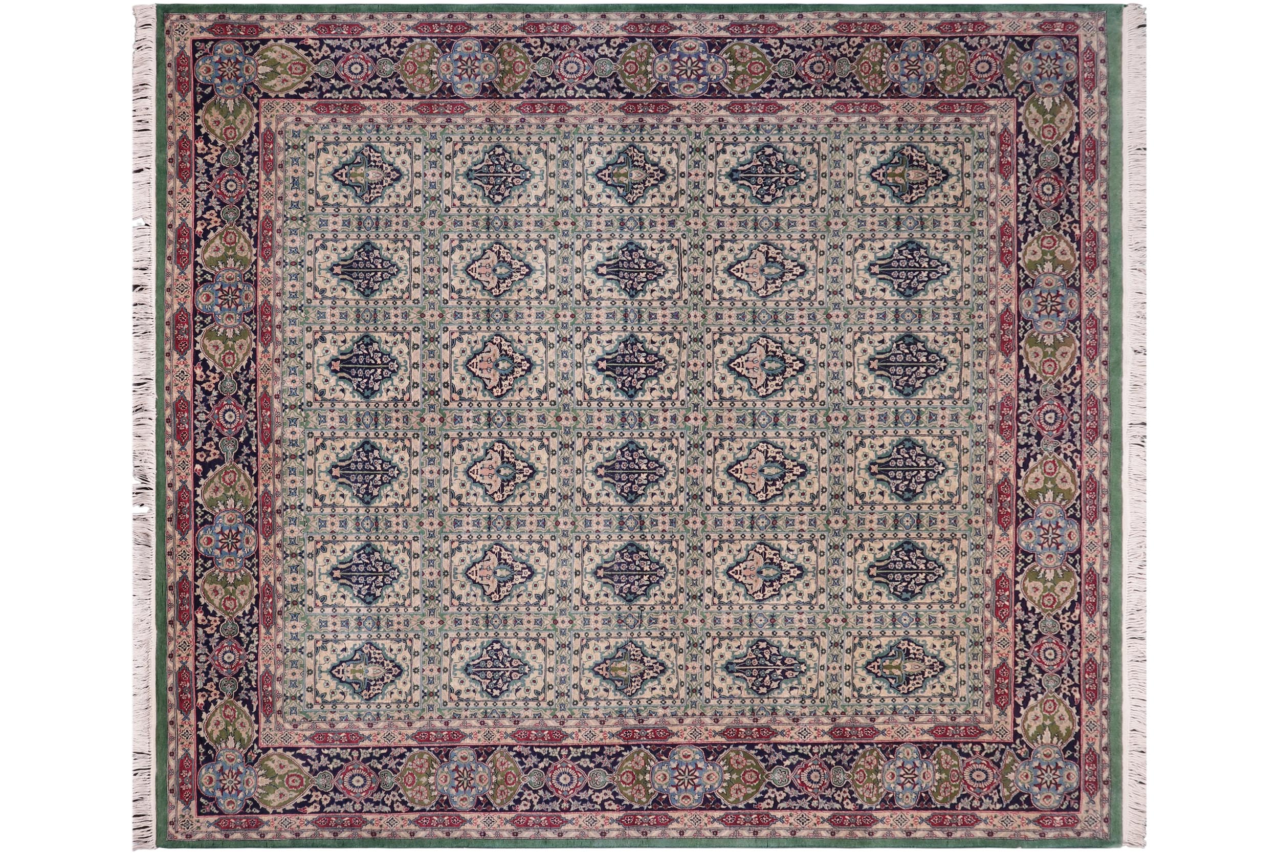 handmade Transitional Bakhtair Green Blue Hand Knotted RECTANGLE 100% WOOL area rug 8x9