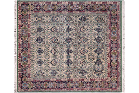 handmade Transitional Bakhtair Green Blue Hand Knotted RECTANGLE 100% WOOL area rug 8x9