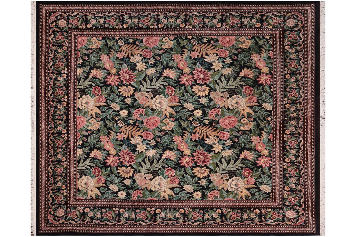 handmade Transitional Gohar Black Black Hand Knotted SQUARE 100% WOOL area rug 8x8