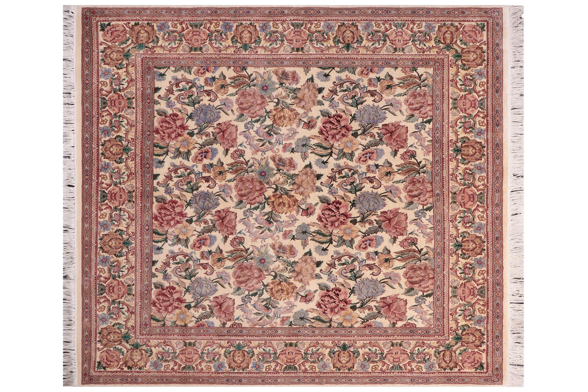 handmade Transitional Nayagra Ivory Ivory Hand Knotted SQUARE 100% WOOL area rug 6x6