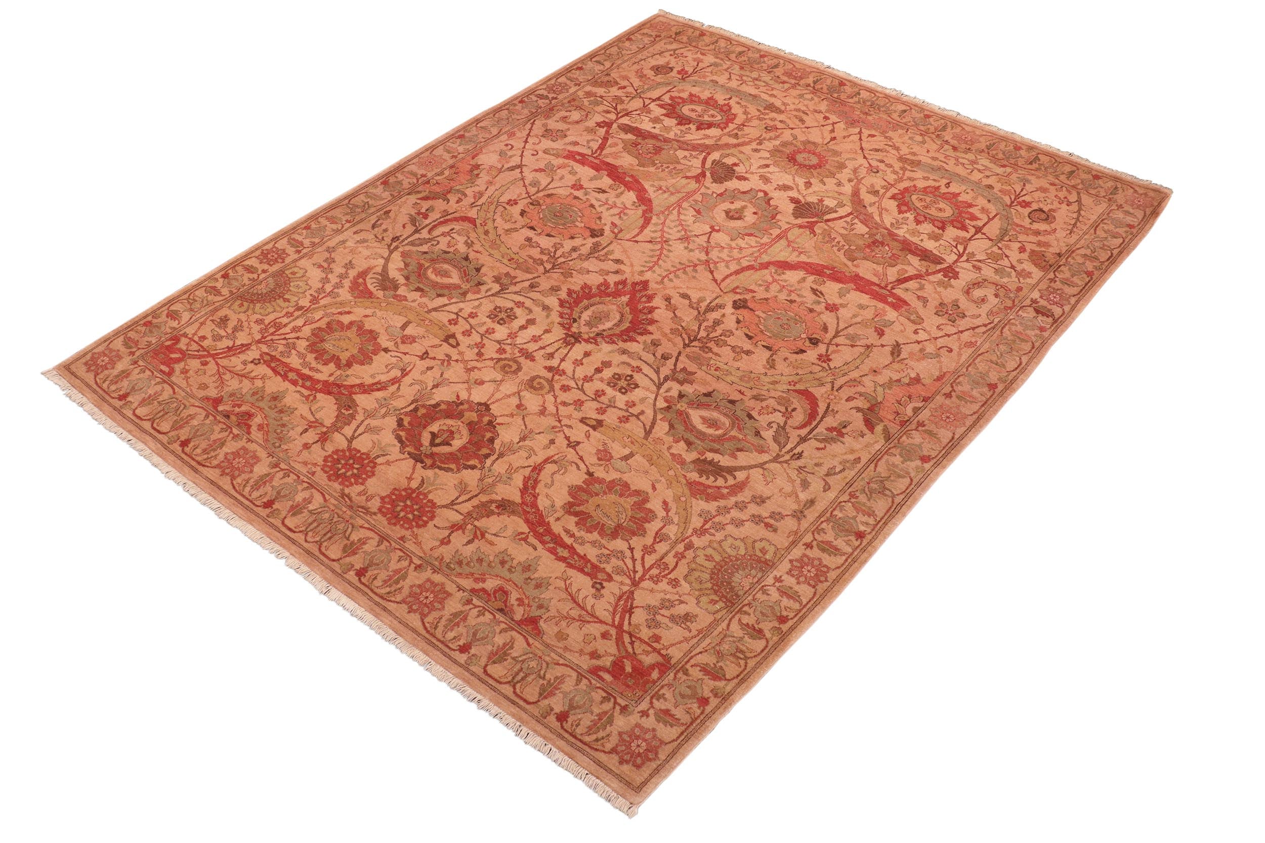 handmade Traditional  Tan Red Hand Knotted RECTANGLE 100% WOOL area rug 7' x 10'