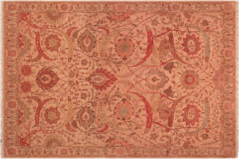 handmade Traditional  Tan Red Hand Knotted RECTANGLE 100% WOOL area rug 7' x 10'