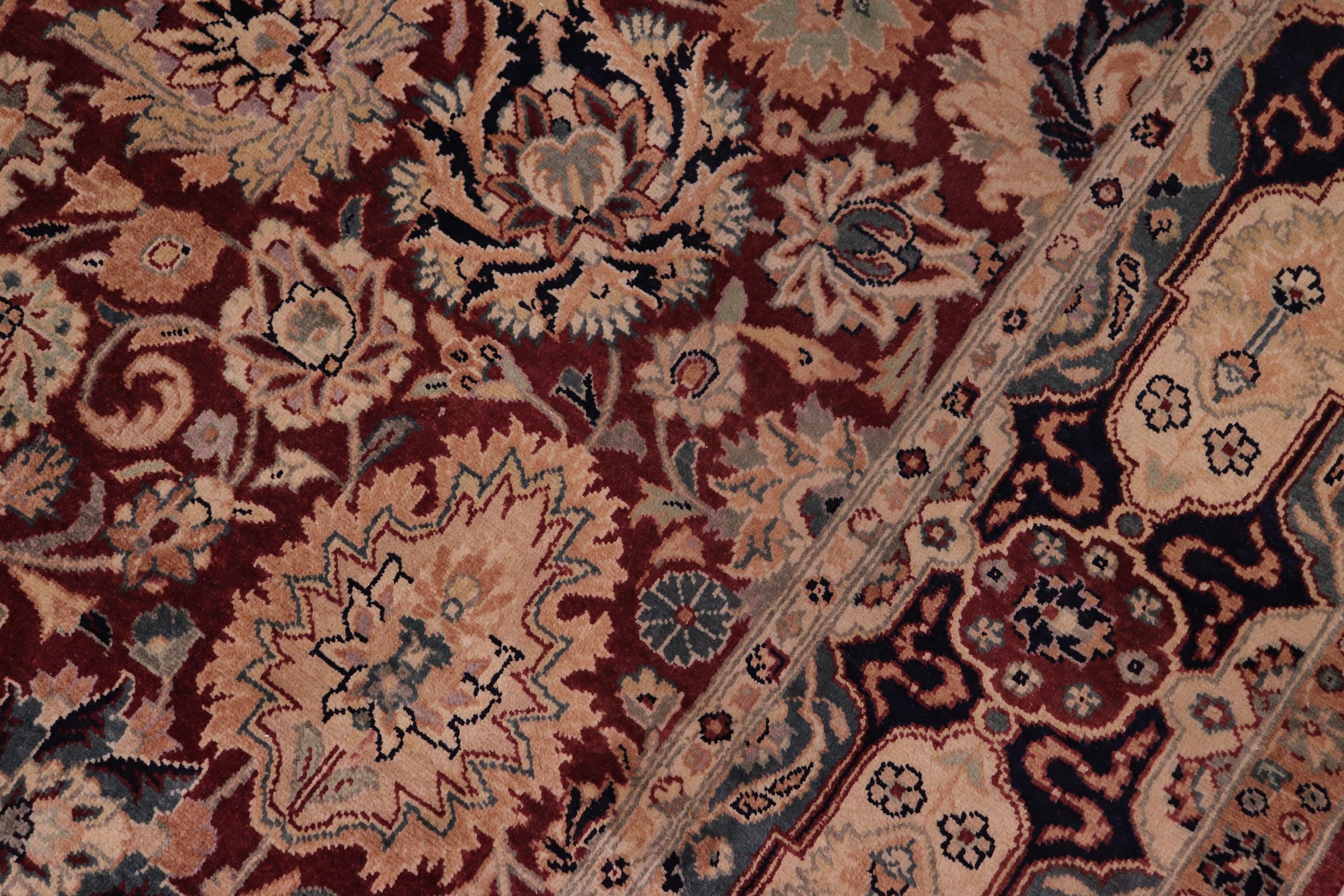 handmade Traditional Lahore Aubergine Blue Hand Knotted RECTANGLE 100% WOOL area rug 6x9