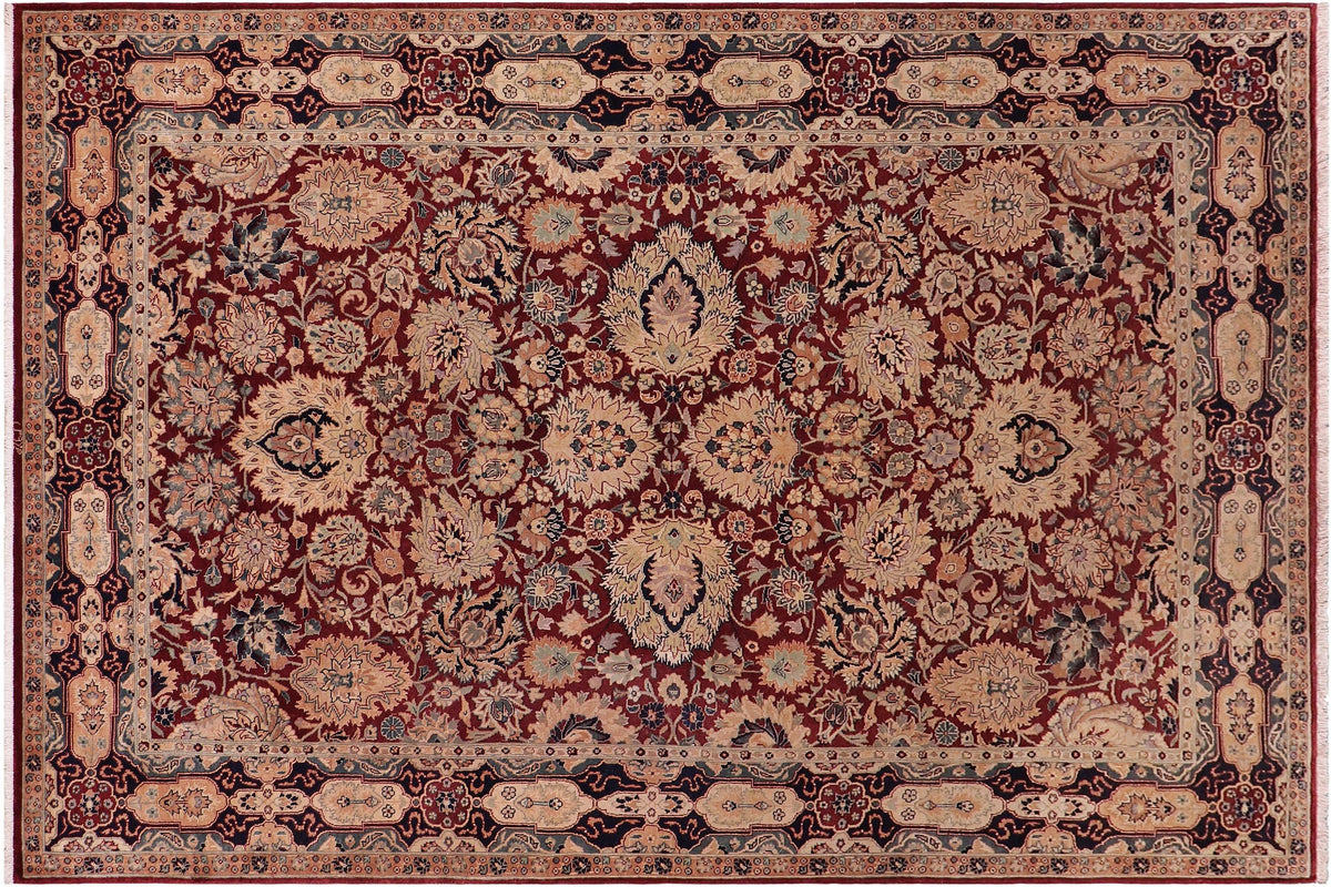 handmade Traditional Lahore Aubergine Blue Hand Knotted RECTANGLE 100% WOOL area rug 6x9