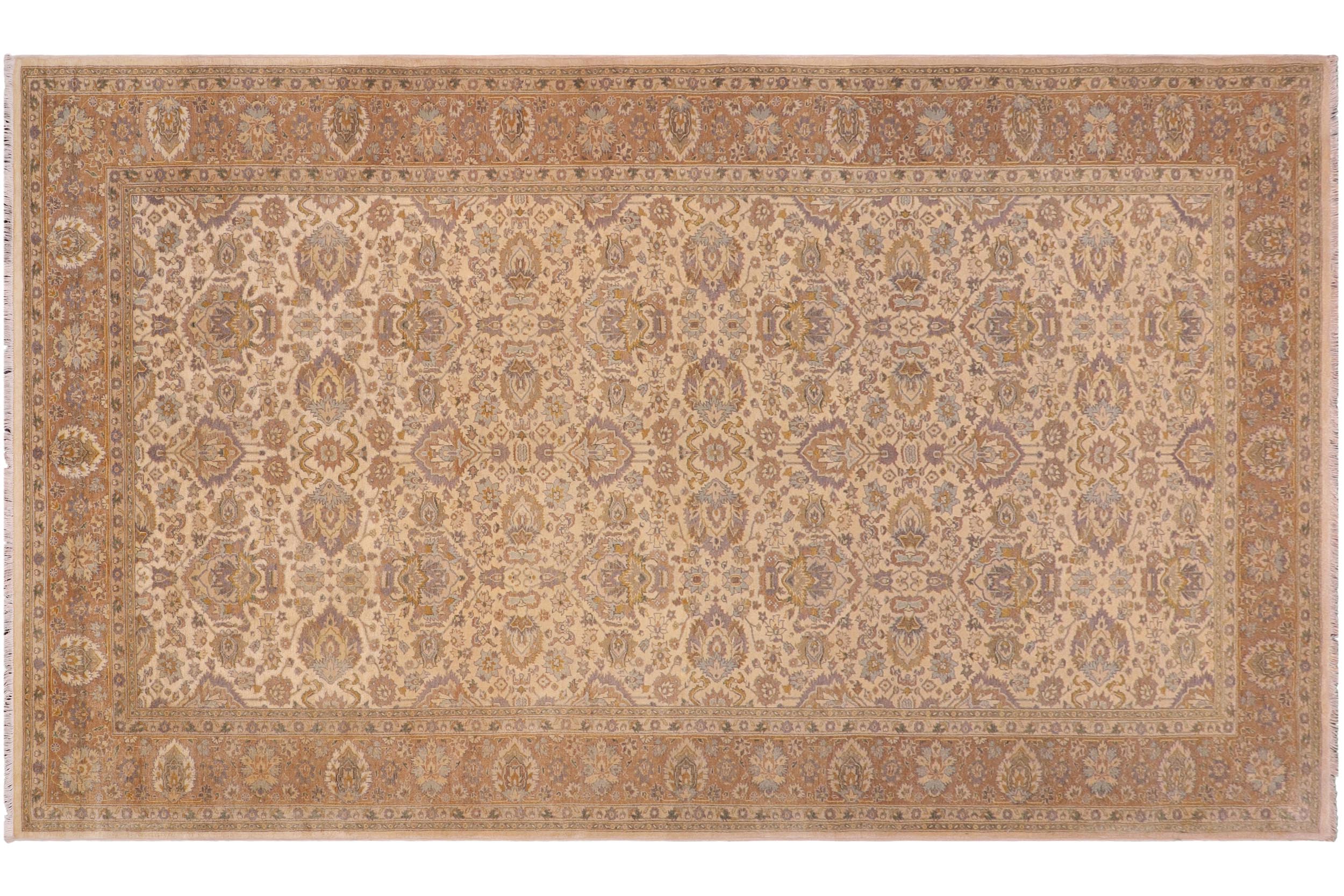 handmade Transitional Lahore Ivory Lt. Brown Hand Knotted RECTANGLE 100% WOOL area rug 6' x 12'