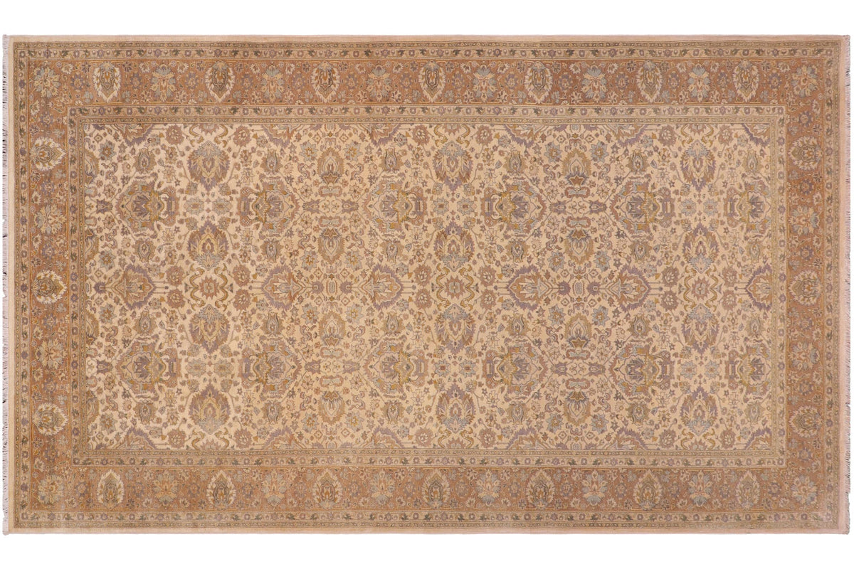 handmade Transitional Lahore Ivory Lt. Brown Hand Knotted RECTANGLE 100% WOOL area rug 6' x 12'