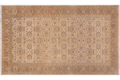 handmade Transitional Lahore Ivory Lt. Brown Hand Knotted RECTANGLE 100% WOOL area rug 6' x 12'