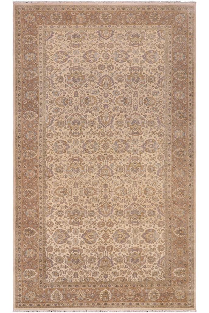 handmade Transitional Lahore Ivory Lt. Brown Hand Knotted RECTANGLE 100% WOOL area rug 6'X12'