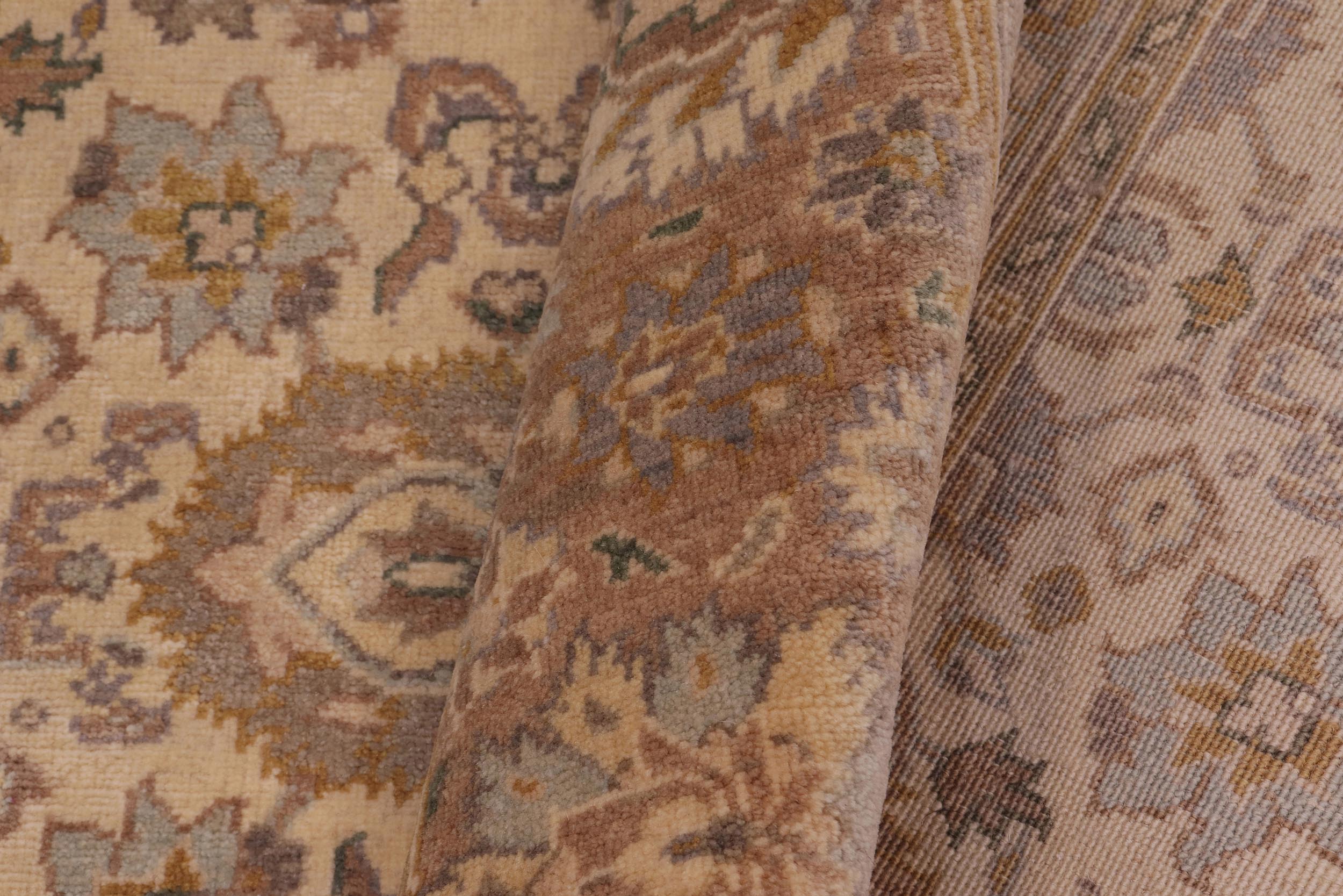 handmade Transitional Lahore Ivory Lt. Brown Hand Knotted RECTANGLE 100% WOOL area rug 6' x 12'