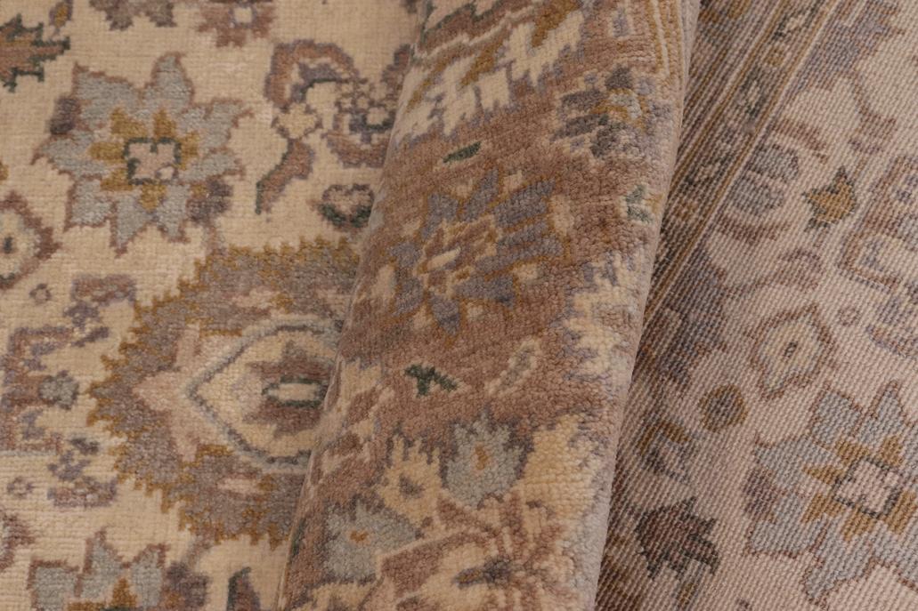 handmade Transitional Lahore Ivory Lt. Brown Hand Knotted RECTANGLE 100% WOOL area rug 6'X12'