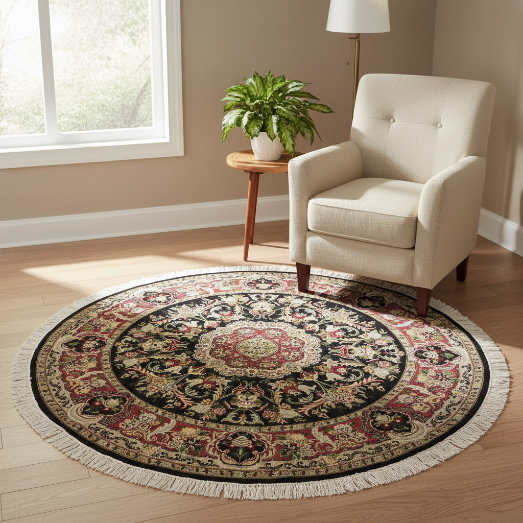 handmade Traditional Anarlaki Black Pink Hand Knotted ROUND 100% WOOL area rug 6'x6'