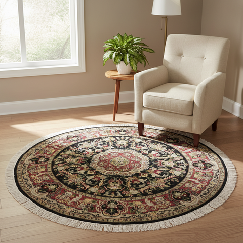 handmade Traditional Anarlaki Black Pink Hand Knotted ROUND 100% WOOL area rug 6'x6'