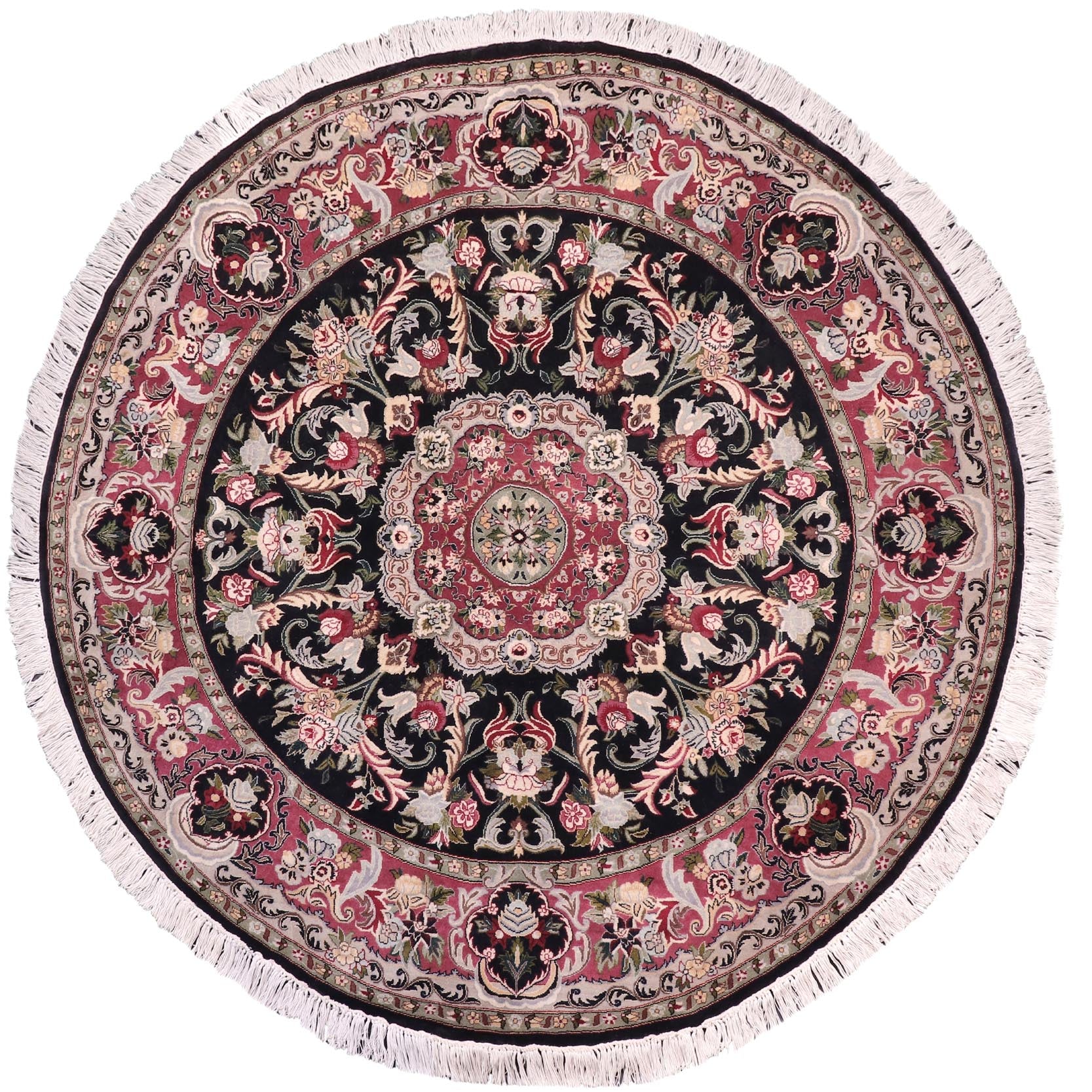 handmade Traditional Anarlaki Black Pink Hand Knotted ROUND 100% WOOL area rug 6' x 6'