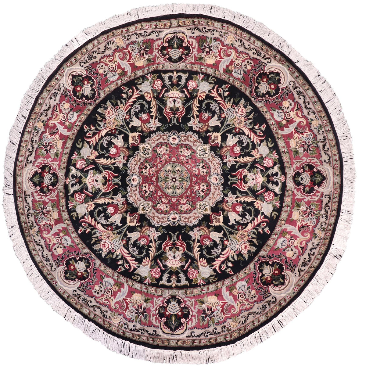 handmade Traditional Anarlaki Black Pink Hand Knotted ROUND 100% WOOL area rug 6' x 6'