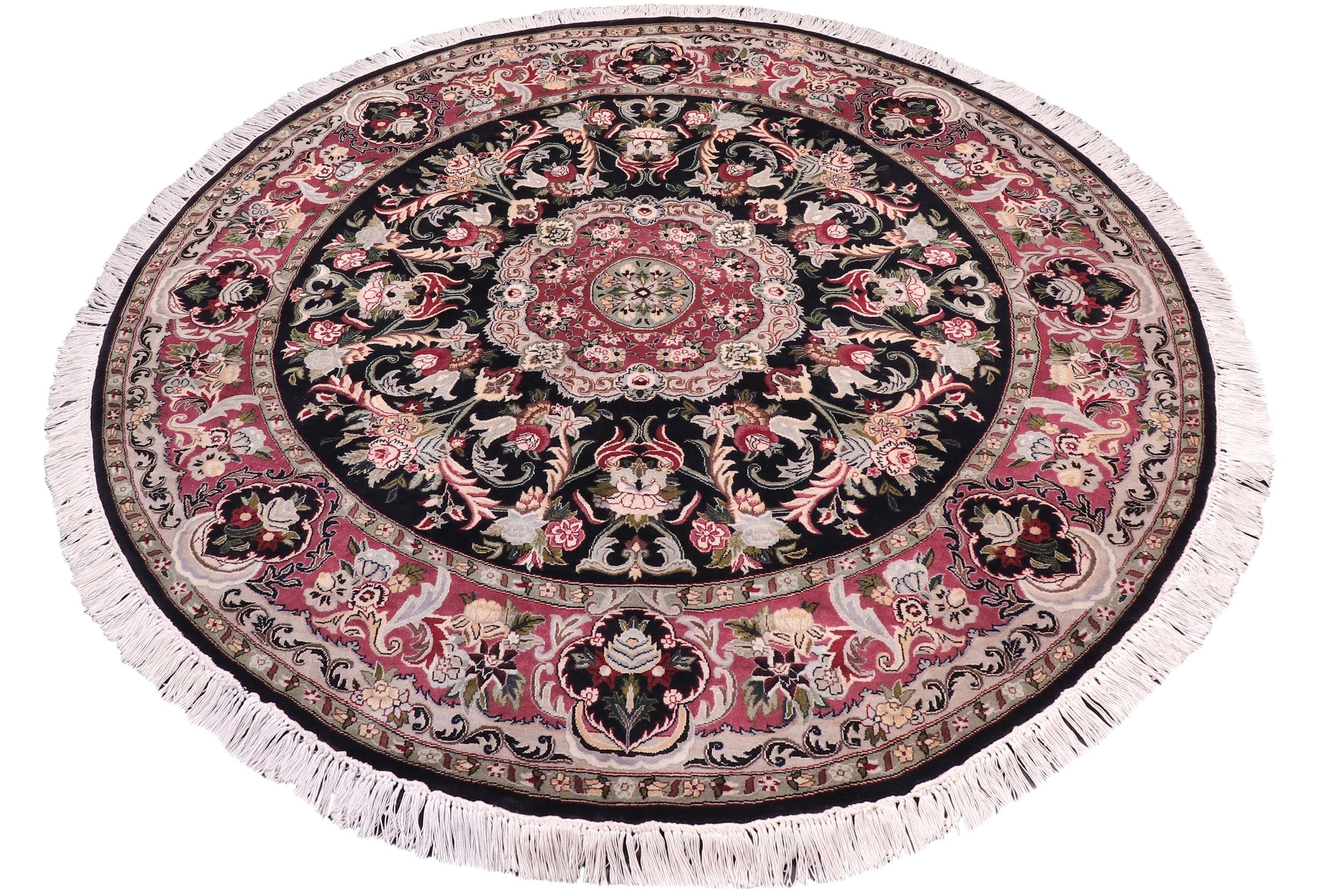 handmade Traditional Anarlaki Black Pink Hand Knotted ROUND 100% WOOL area rug 6'x6'