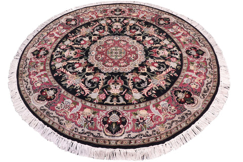 handmade Traditional Anarlaki Black Pink Hand Knotted ROUND 100% WOOL area rug 6'x6'