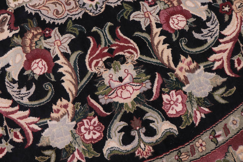 handmade Traditional Anarlaki Black Pink Hand Knotted ROUND 100% WOOL area rug 6' x 6'