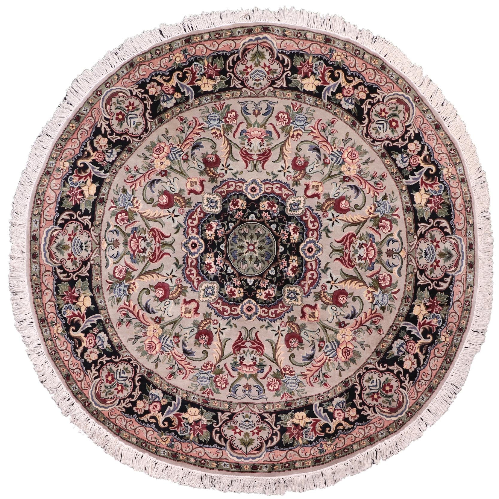 handmade Traditional Anarlaki Lt. Gray Black Hand Knotted ROUND 100% WOOL area rug 6' x 6'