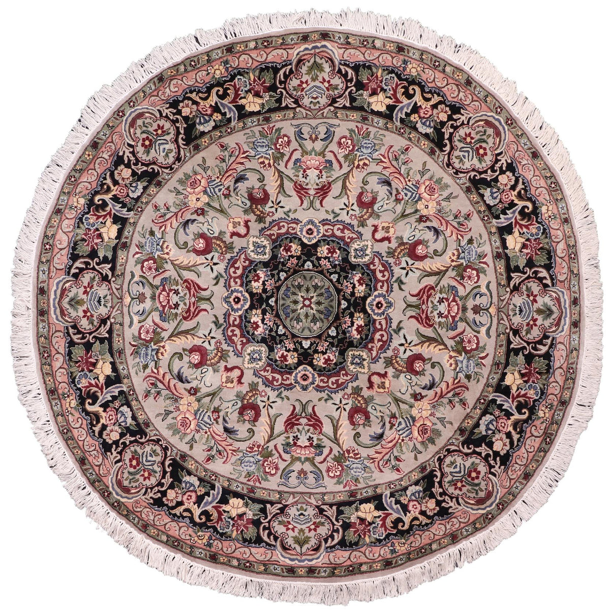 handmade Traditional Anarlaki Lt. Gray Black Hand Knotted ROUND 100% WOOL area rug 6' x 6'