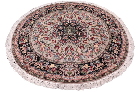 handmade Traditional Anarlaki Lt. Gray Black Hand Knotted ROUND 100% WOOL area rug 6' x 6'